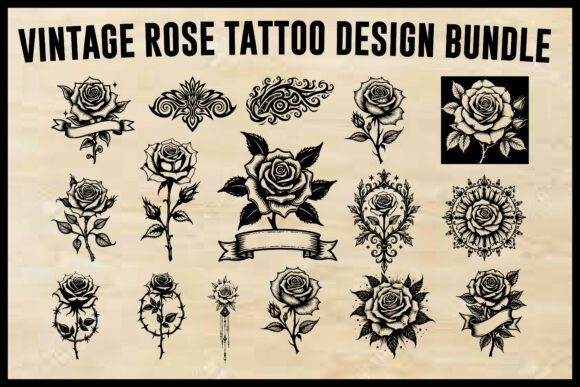 15 Vintage Rose Tattoo Graphics for Timeless Design