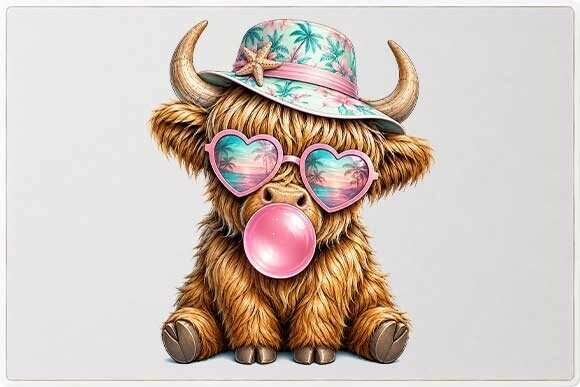 Cute Highland Cow Summer Graphic PNG: Adding Playful Charm
