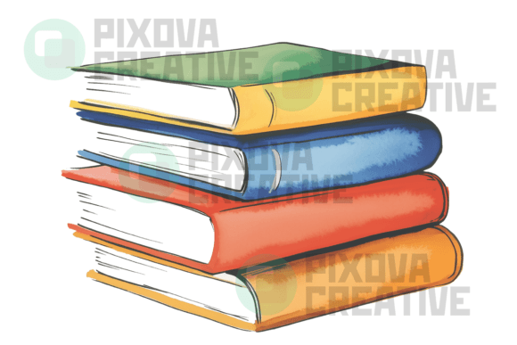 Stack of Books Graphic: A Watercolor Design Asset for Readers